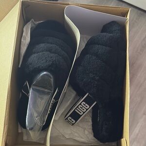 UGG Black Slippers with Plush Material and Cushioned Sole